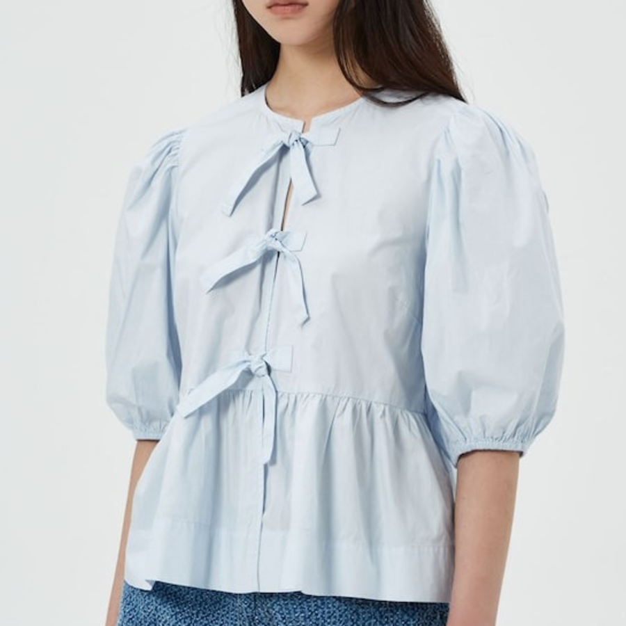 GANNI [EXCLUSIVE] Cotton Poplin Peplum Blouse - Heather