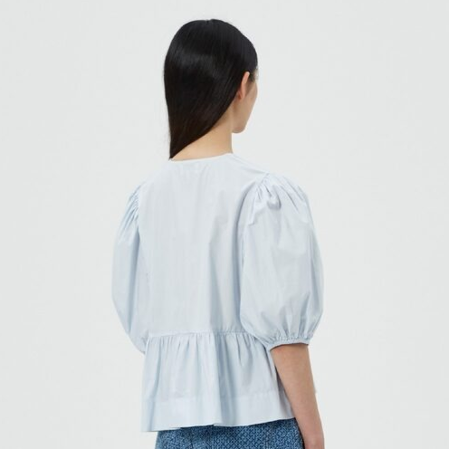 GANNI [EXCLUSIVE] Cotton Poplin Peplum Blouse - Heather