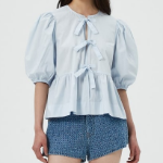 GANNI [EXCLUSIVE] Cotton Poplin Peplum Blouse - Heather