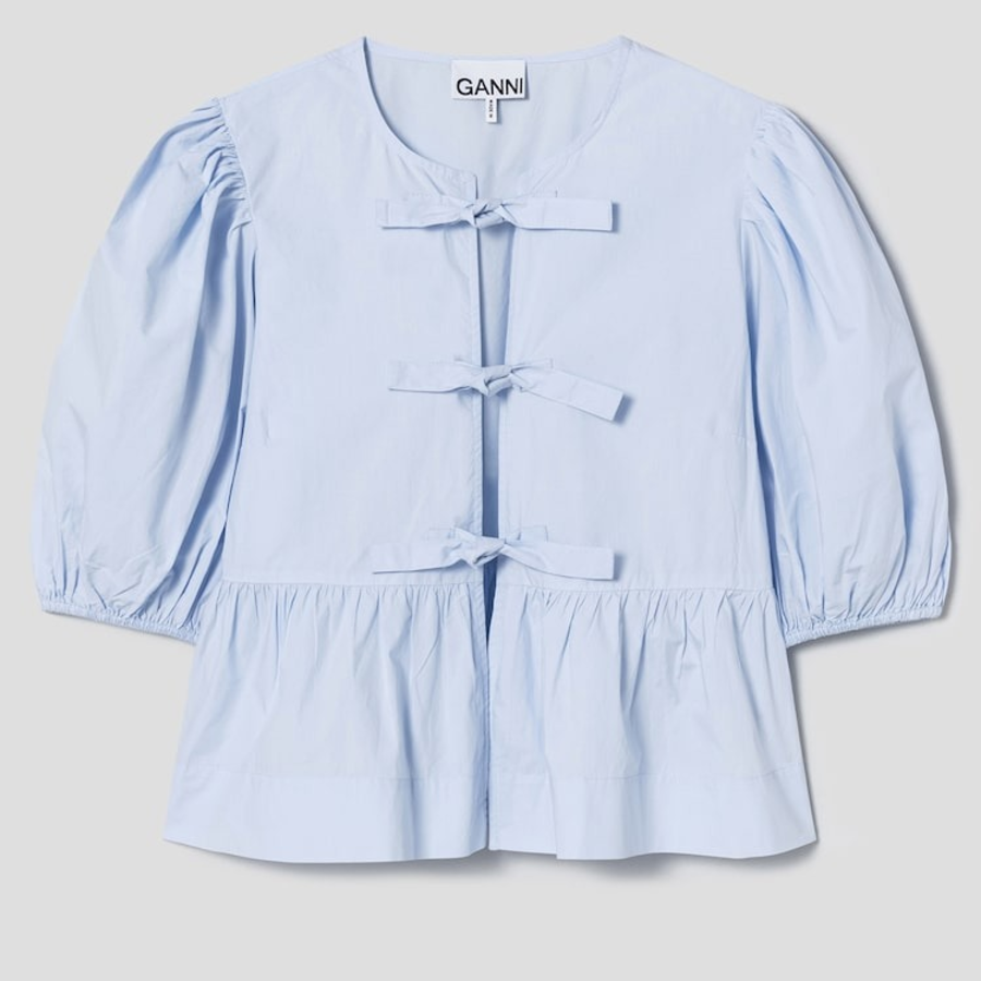 GANNI [EXCLUSIVE] Cotton Poplin Peplum Blouse - Heather