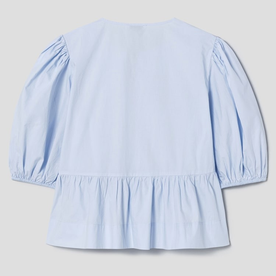 GANNI [EXCLUSIVE] Cotton Poplin Peplum Blouse - Heather