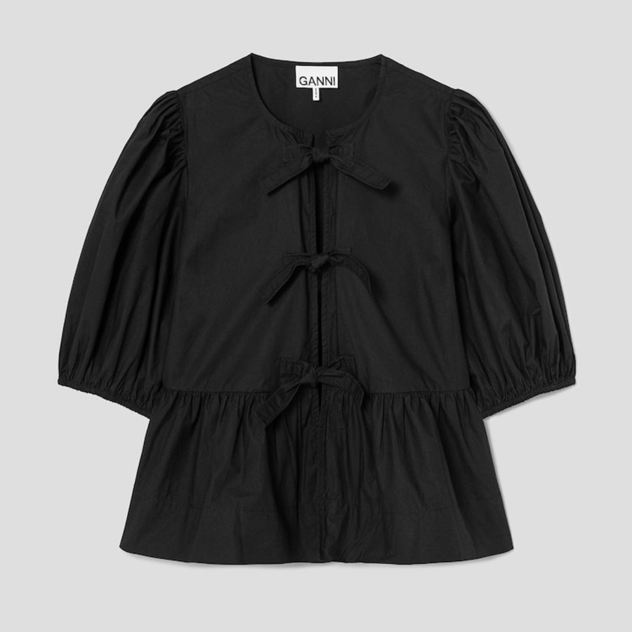 GANNI Cotton Poplin Peplum Blouse - Black
