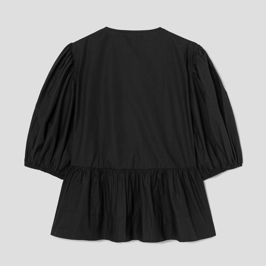 GANNI Cotton Poplin Peplum Blouse - Black