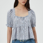 GANNI Yarn Dyed Stripe Blouse - Sky Blue