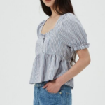 GANNI Yarn Dyed Stripe Blouse - Sky Blue