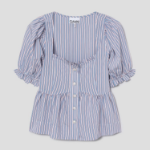 GANNI Yarn Dyed Stripe Blouse - Sky Blue