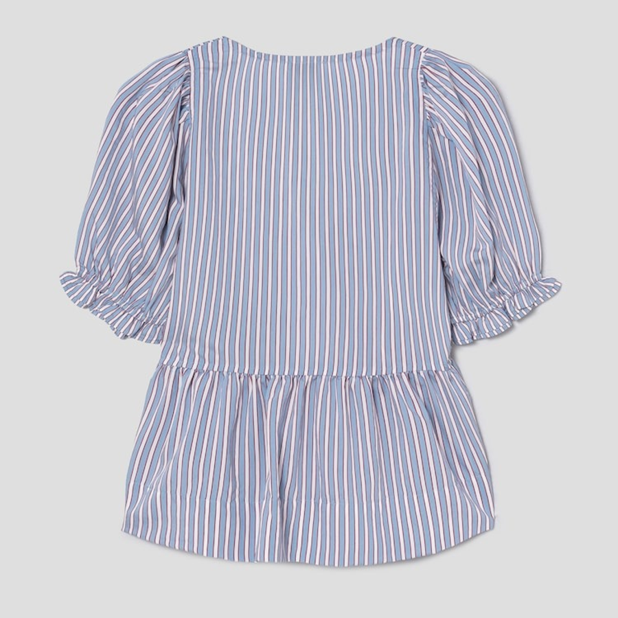 GANNI Yarn Dyed Stripe Blouse - Sky Blue