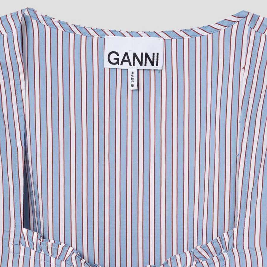 GANNI Yarn Dyed Stripe Blouse - Sky Blue