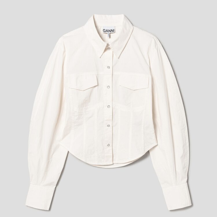 GANNI Washed Stretch Cotton Corset Shirt - Ivory