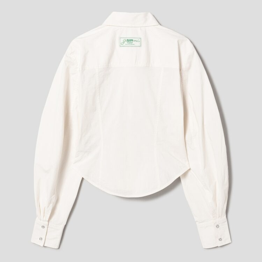 GANNI Washed Stretch Cotton Corset Shirt - Ivory