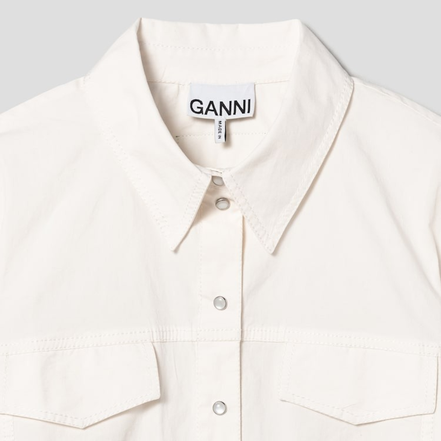 GANNI Washed Stretch Cotton Corset Shirt - Ivory