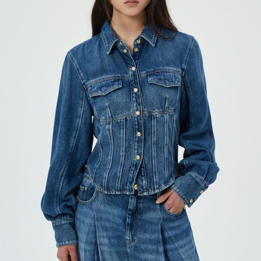GANNI Light Denim Corsage Shirt - Blue