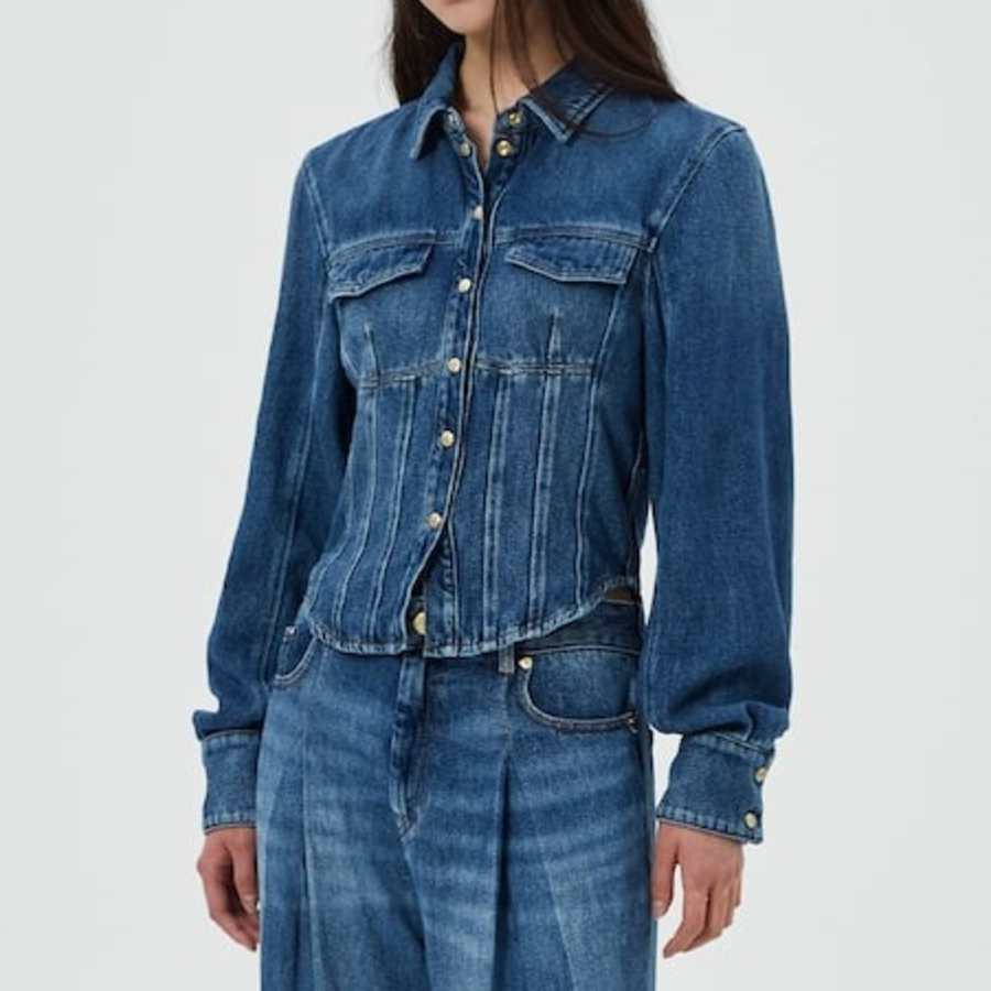 GANNI Light Denim Corsage Shirt - Blue