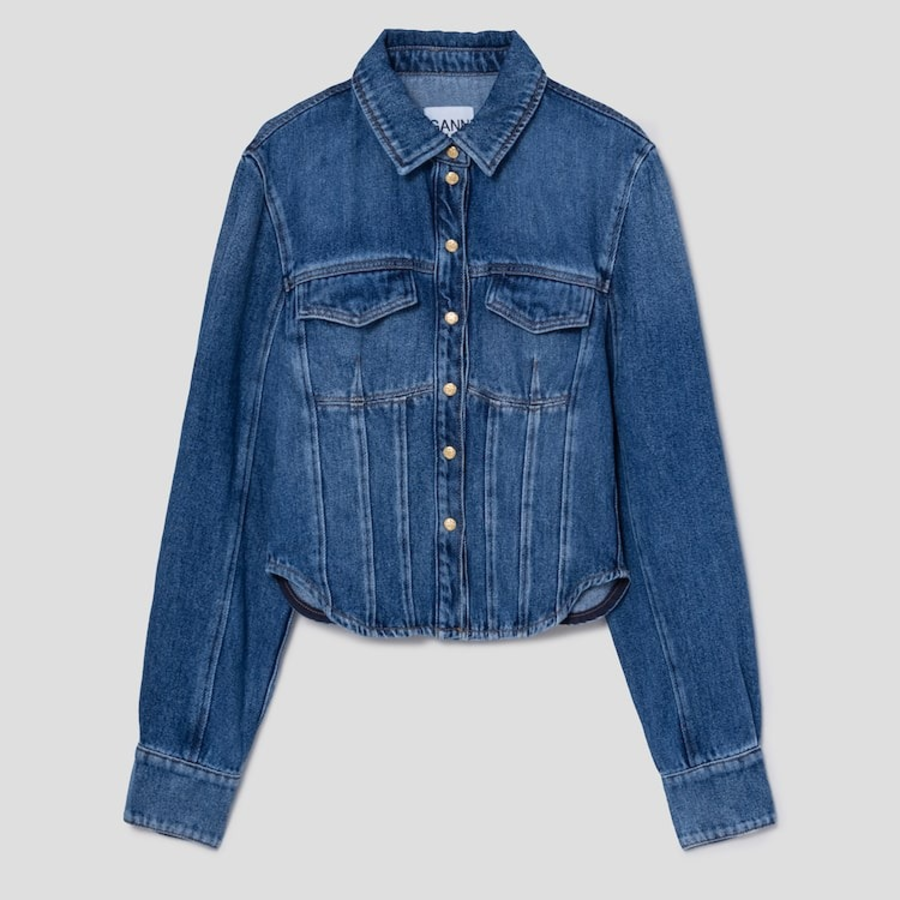 GANNI Light Denim Corsage Shirt - Blue