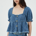 GANNI Fluffy Denim Blouse - Blue