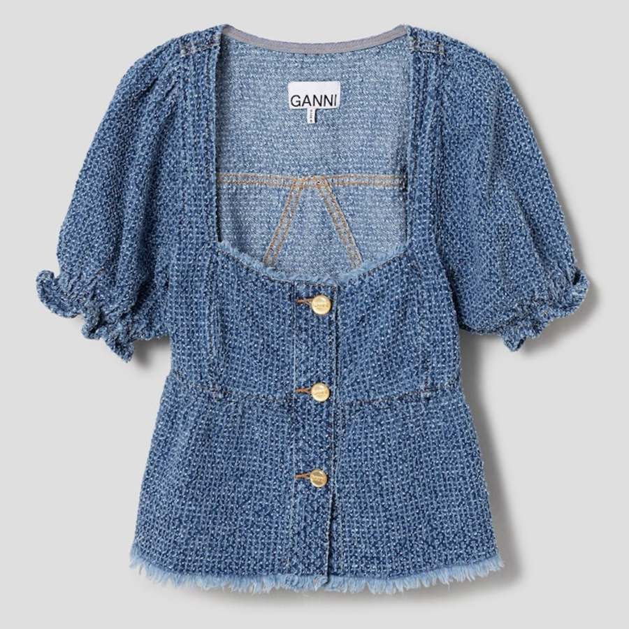 GANNI Fluffy Denim Blouse - Blue