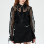 GANNI Fringed Organza Shirt - Black