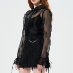 GANNI Fringed Organza Shirt - Black