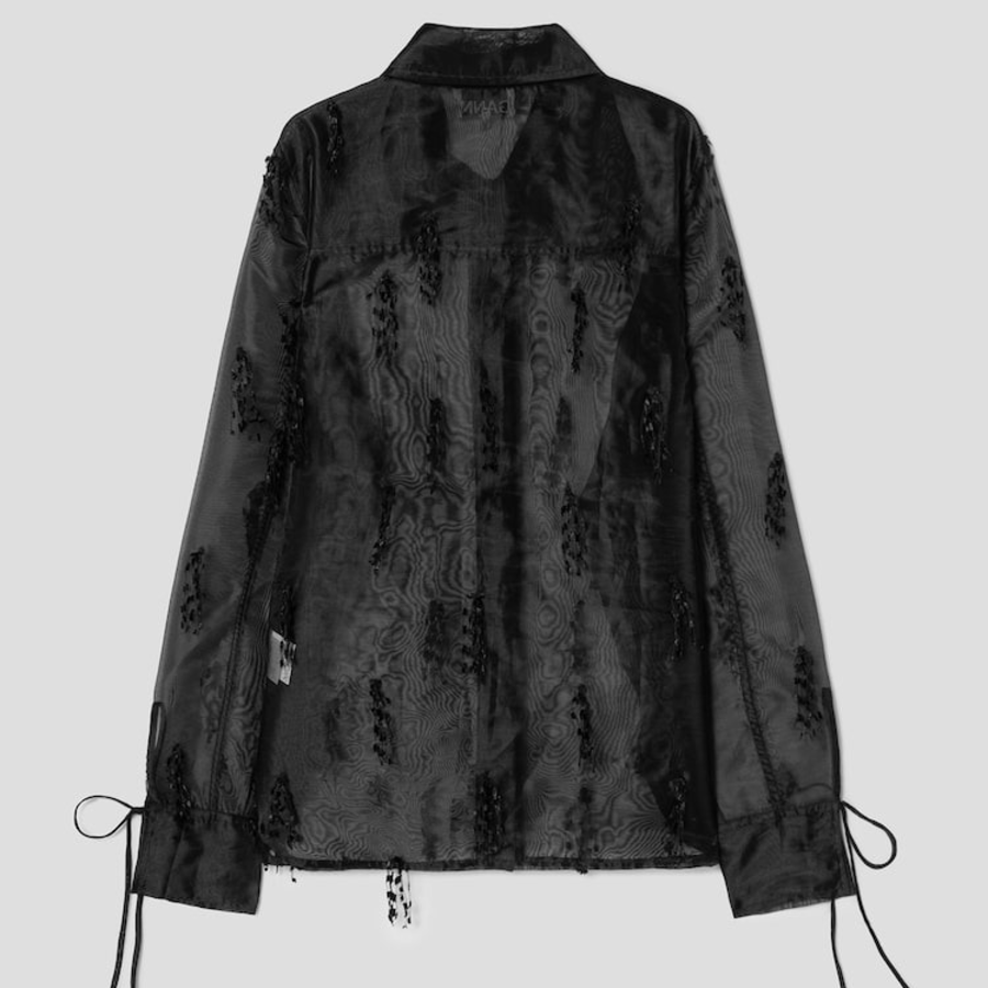 GANNI Fringed Organza Shirt - Black