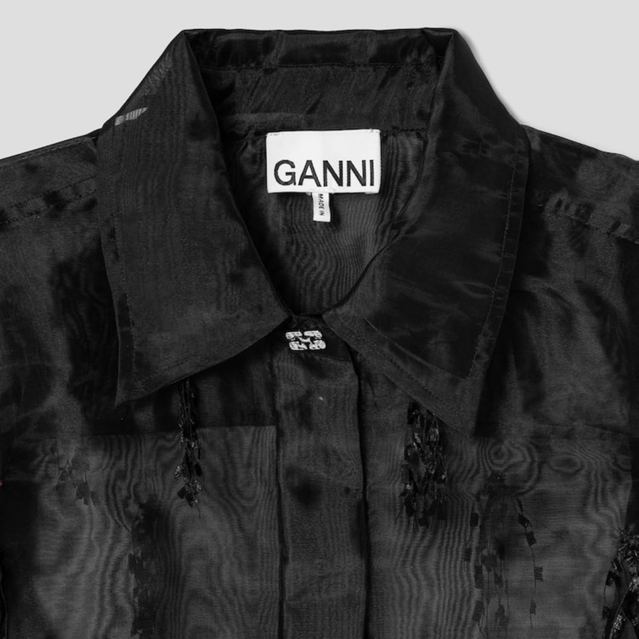 GANNI Fringed Organza Shirt - Black