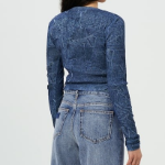 GANNI Marl Mesh Long Sleeve Crew Neck Blouse - Blue