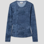GANNI Marl Mesh Long Sleeve Crew Neck Blouse - Blue