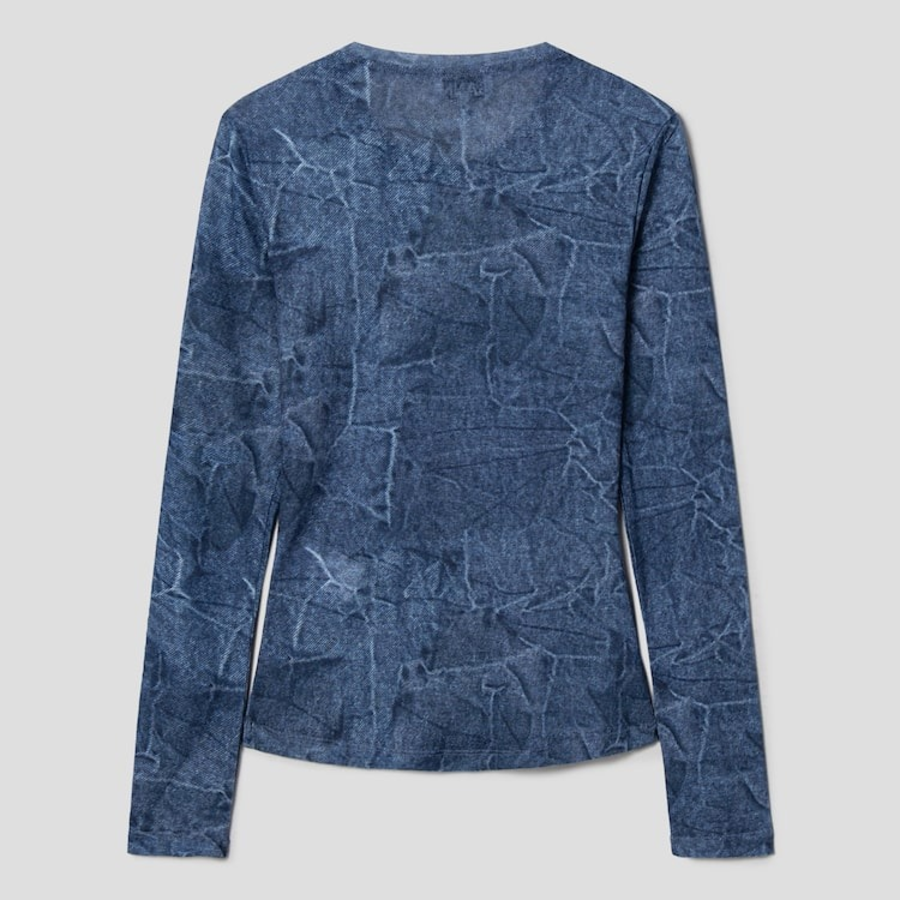 GANNI Marl Mesh Long Sleeve Crew Neck Blouse - Blue