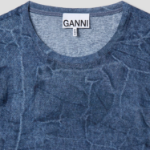 GANNI Marl Mesh Long Sleeve Crew Neck Blouse - Blue