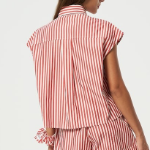 GANNI Stripe Cotton Tie Collar Shirt - Barbados Cherry