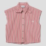 GANNI Stripe Cotton Tie Collar Shirt - Barbados Cherry