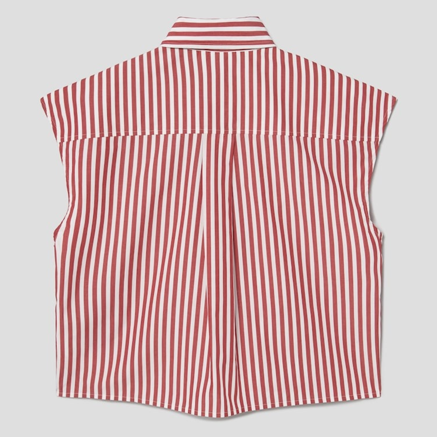 GANNI Stripe Cotton Tie Collar Shirt - Barbados Cherry