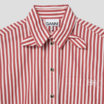 GANNI Stripe Cotton Tie Collar Shirt - Barbados Cherry