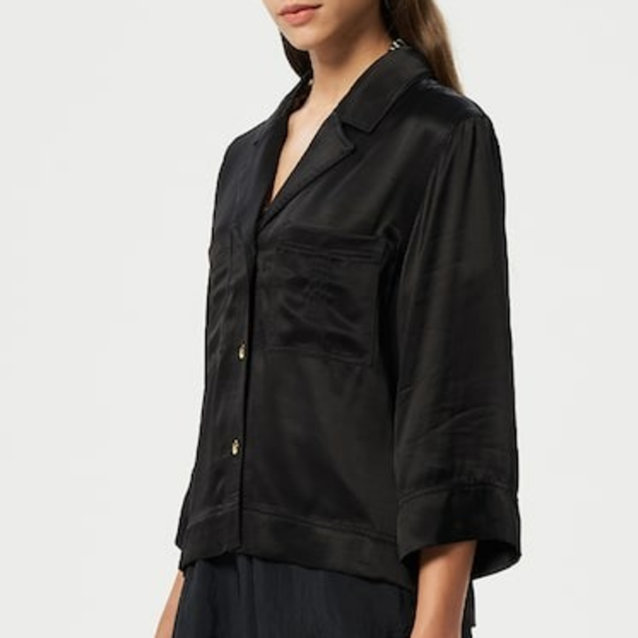 GANNI Washed Satin Shirt - Black