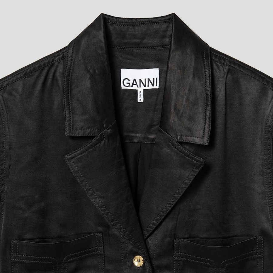GANNI Washed Satin Shirt - Black