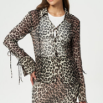 GANNI Printed Chiffon Slim Shirt - Almond Milk