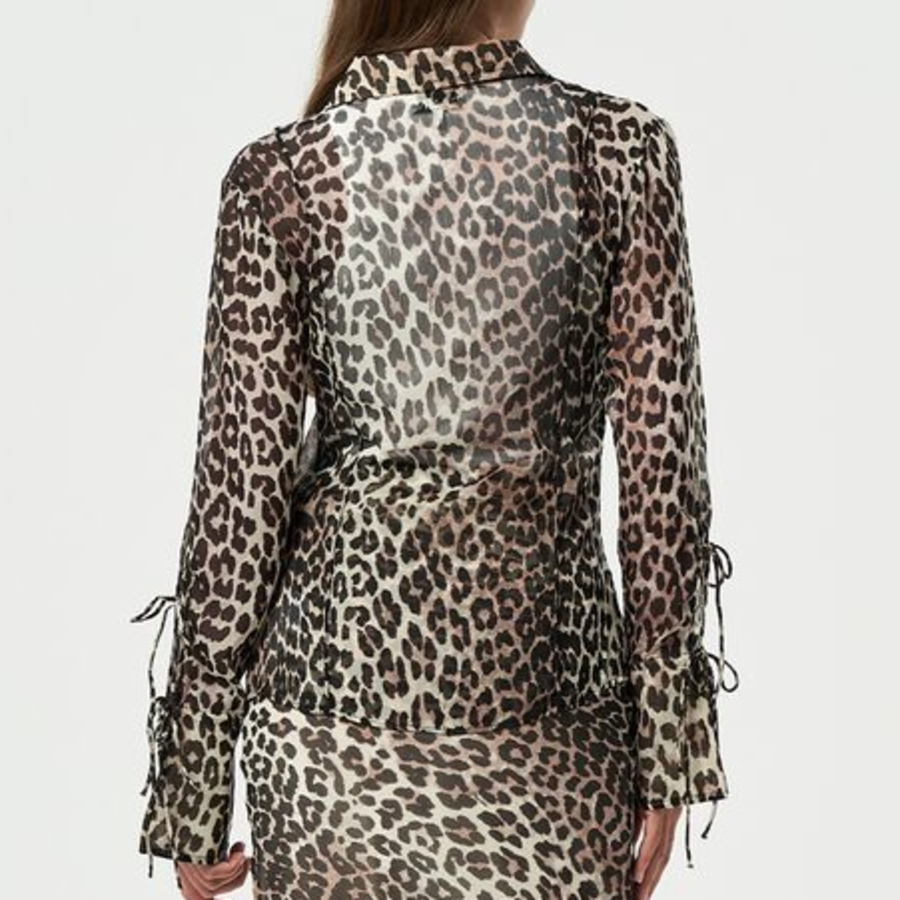 GANNI Printed Chiffon Slim Shirt - Almond Milk