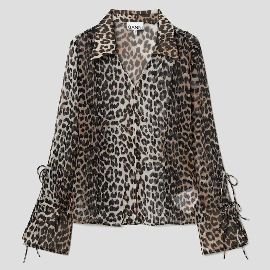 GANNI Printed Chiffon Slim Shirt - Almond Milk