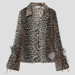 GANNI Printed Chiffon Slim Shirt - Almond Milk