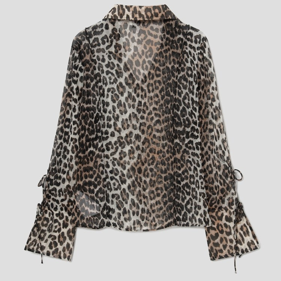 GANNI Printed Chiffon Slim Shirt - Almond Milk