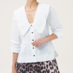 GANNI Cotton Long Sleeve Ruffle Collar Shirt - Bright White