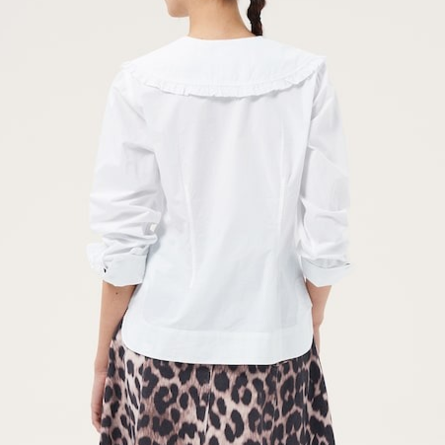 GANNI Cotton Long Sleeve Ruffle Collar Shirt - Bright White