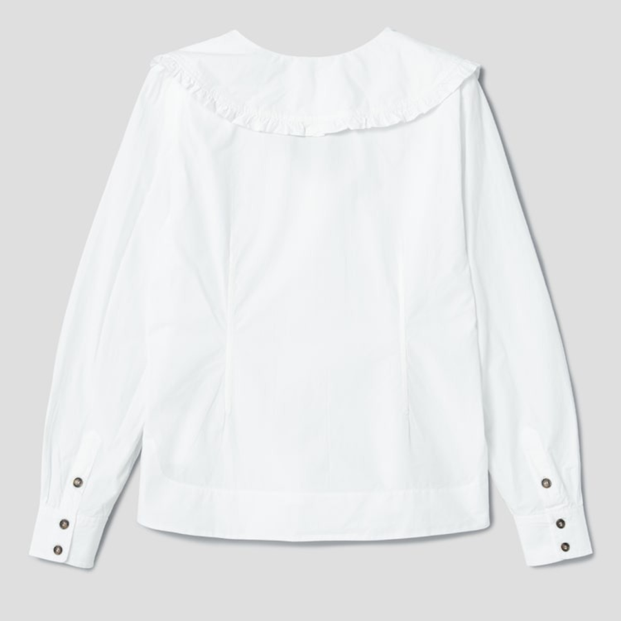 GANNI Cotton Long Sleeve Ruffle Collar Shirt - Bright White