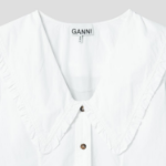 GANNI Cotton Long Sleeve Ruffle Collar Shirt - Bright White