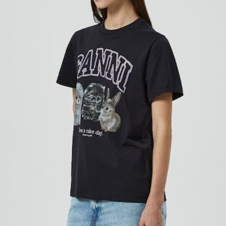 GANNI [EXCLUSIVE] Basic Cotton Jersey Animals Relaxed T-shirt - Ash