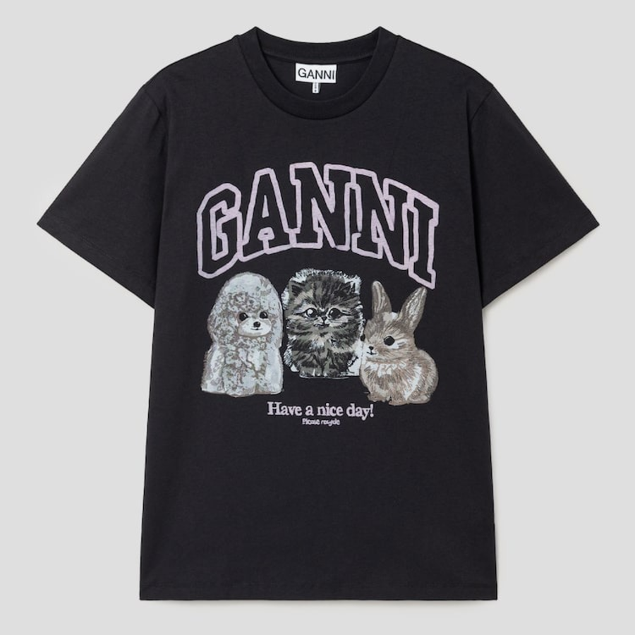 GANNI [EXCLUSIVE] Basic Cotton Jersey Animals Relaxed T-shirt - Ash
