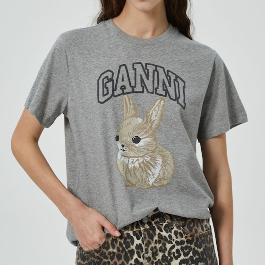 GANNI [EXCLUSIVE] Basic Cotton Jersey Baby Bun Relaxed T-shirt - Grey