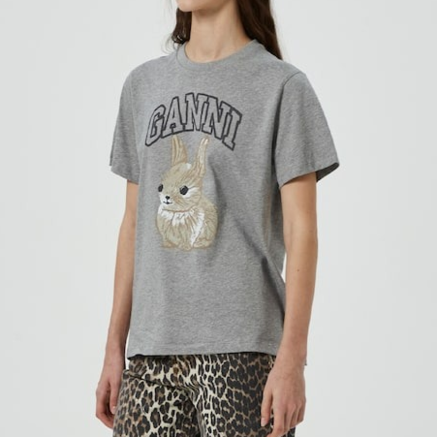 GANNI [EXCLUSIVE] Basic Cotton Jersey Baby Bun Relaxed T-shirt - Grey