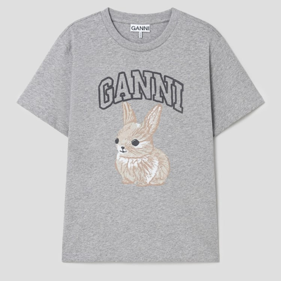 GANNI [EXCLUSIVE] Basic Cotton Jersey Baby Bun Relaxed T-shirt - Grey