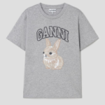 GANNI [EXCLUSIVE] Basic Cotton Jersey Baby Bun Relaxed T-shirt - Grey