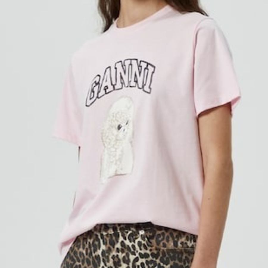 GANNI Basic Cotton Jersey Poodle Relaxed T-shirt - Light Pink